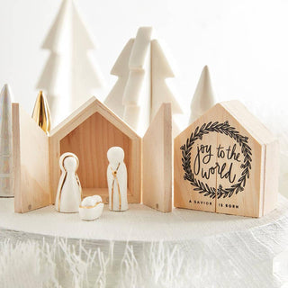 Ceramic Figurines Pine Wood Box - Holy Family