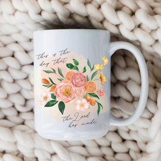 This is The Day Watercolor Floral Christian 15oz Ceramic Coffee Mug