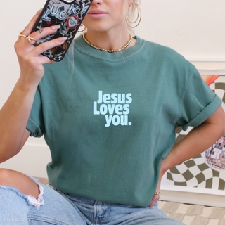 Jesus Loves You Bright Colors Christian Crewneck T-Shirt Apparel