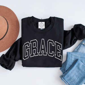 GRACE Cozy Christian Crewneck Sweatshirt, Gospel Wear and Share