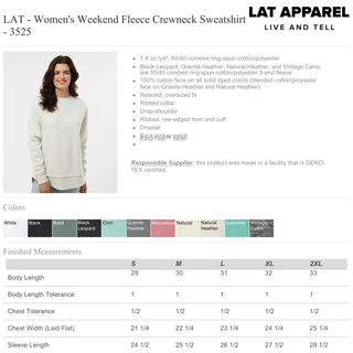 LAT Women's Weekend Fleece Crewneck Sweatshirt - 3 order minimum