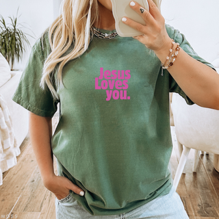 Jesus Loves You Bright Colors Christian Crewneck T-Shirt Apparel