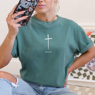 Good News Cross Comfort Colors Christian Crewneck T-Shirt Apparel