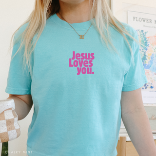 Jesus Loves You Bright Colors Christian Crewneck T-Shirt Apparel