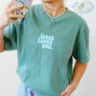 Jesus Loves You Bright Colors Christian Crewneck T-Shirt Apparel