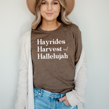 Hayrides, Harvest and Hallelujah Fall Short Sleeve Graphic T-Shirt in Multiple Color Options