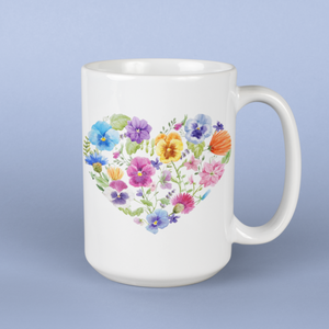 Watercolor Floral Heart 15oz Ceramic Mother's Day Mug