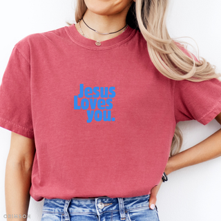 Jesus Loves You Bright Colors Christian Crewneck T-Shirt Apparel