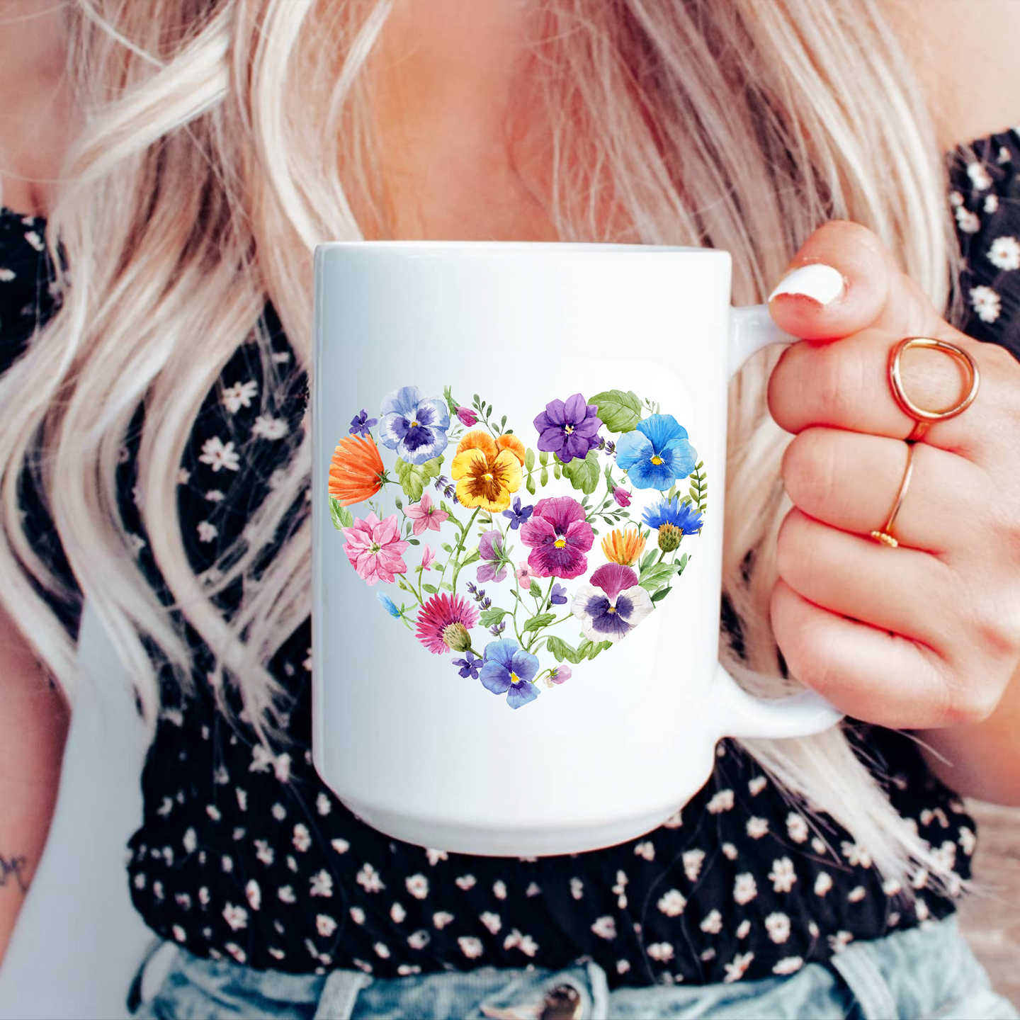 Watercolor Floral Heart 15oz Ceramic Mother's Day Mug