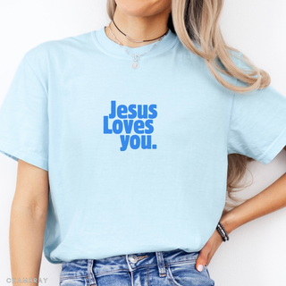 Jesus Loves You Bright Colors Christian Crewneck T-Shirt Apparel