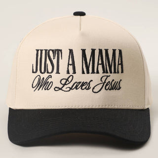 JUST A MAMA WHO LOVES JESUS Embroidery Two-Tone Trucker Hat