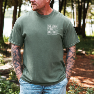 In the Lord I Take Refuge Psalm 61 Comfort Colors T-shirt - Front Only Pocket Design - March 2026 Collection