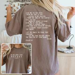 In the Lord I Take Refuge Psalm 61 Comfort Colors Tshirt - Front and Back Design - March 2026 Collection