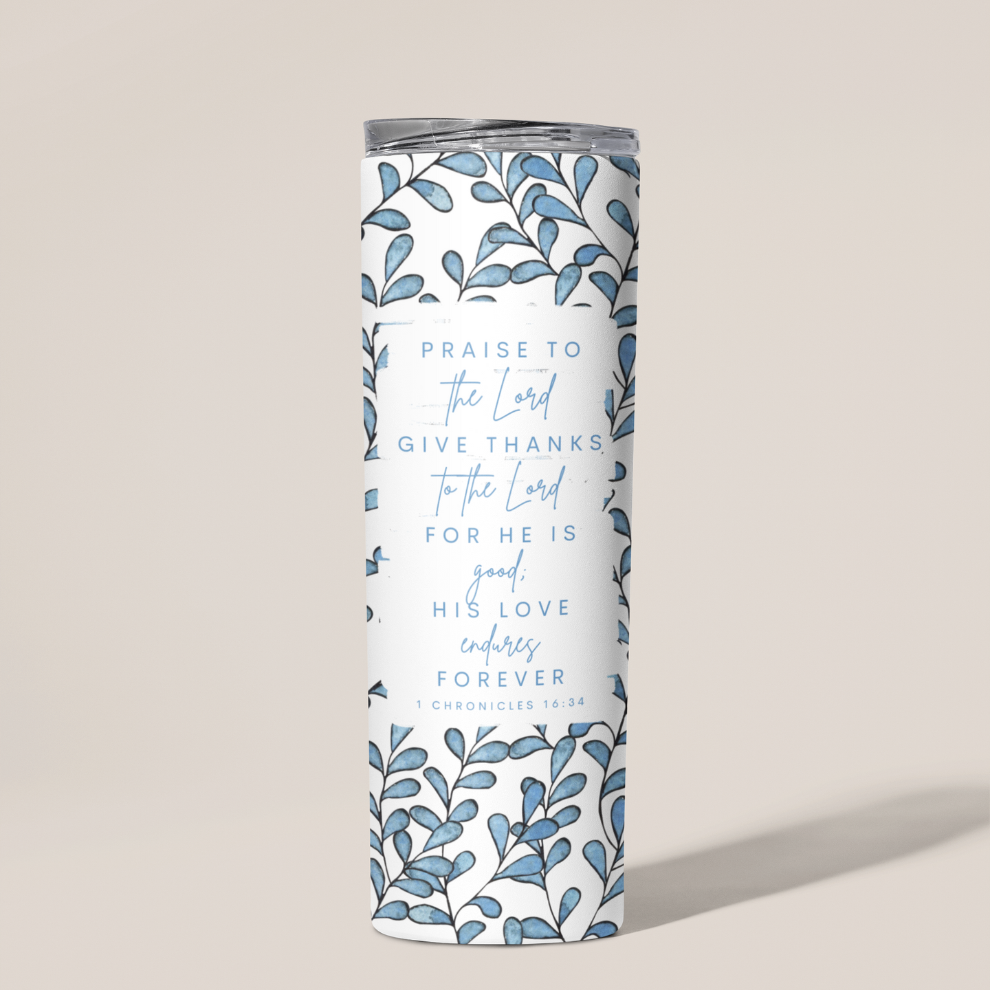 Watercolor Leaves Bible Verse Stainless Steel Double-Wall Vacuum Sealed Insulated 20oz. Travel Tumbler With Straw For Hot or Cold Beverages