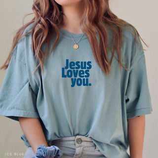 Jesus Loves You Bright Colors Christian Crewneck T-Shirt Apparel