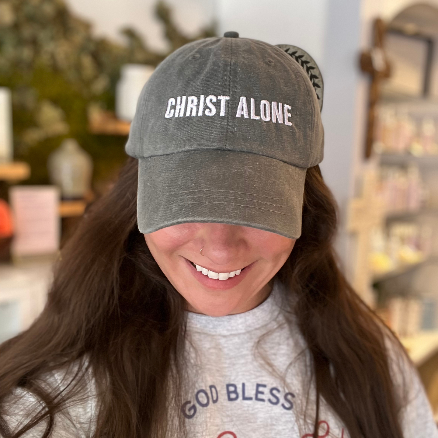 Christ Alone Embroidered Hat - Charcoal