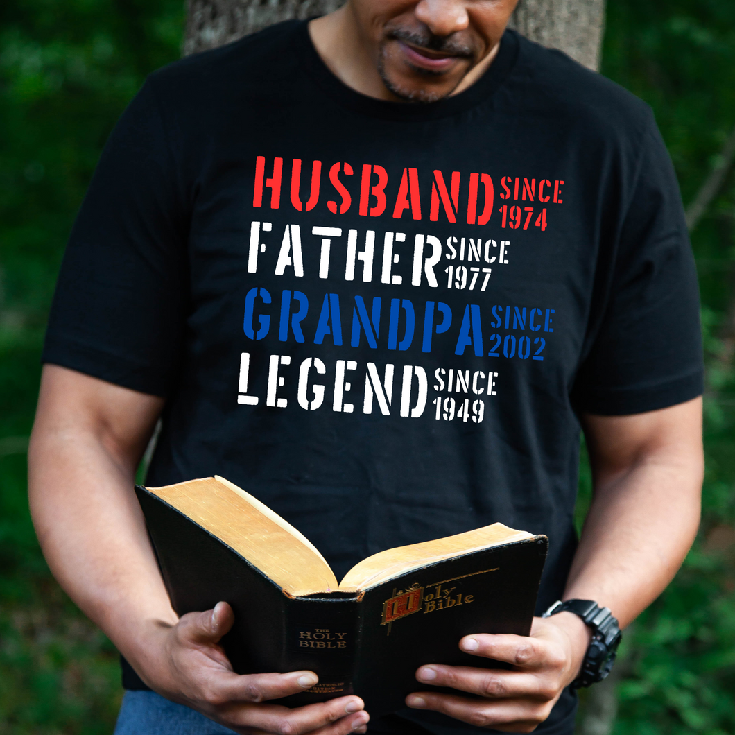 Custom Father's Day Date Men's Tee Shirt in Multiple Color Options