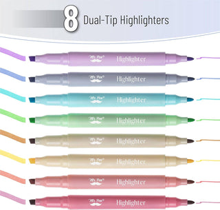 Dual Tip Highlighters, 8 Pack, Fine & Chisel Tip