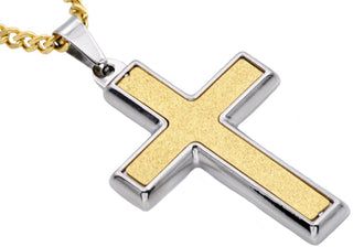 Men's Sandblasted Gold Stainless Steel Cross Pendant