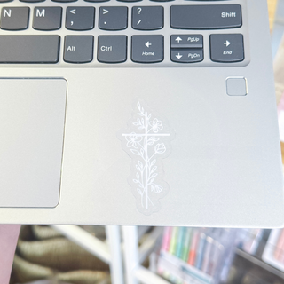 Clear Pure White Floral Cross Waterproof Vinyl Sticker