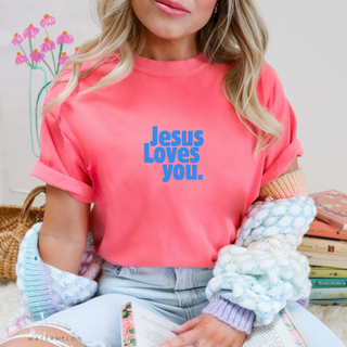 Jesus Loves You Bright Colors Christian Crewneck T-Shirt Apparel