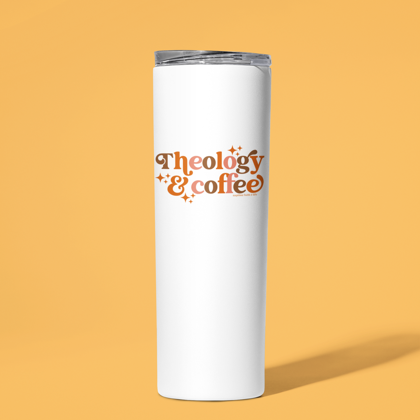 Theology & Coffee Pumpkin Spice Colors Stainless Steel Double-Wall Vacuum Sealed Insulated 20oz. Travel Tumbler With Straw For Hot or Cold Beverages