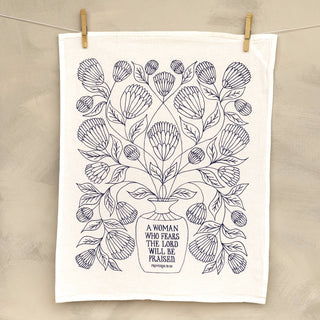 A Woman Who Fears the Lord Scripture Tea Towel