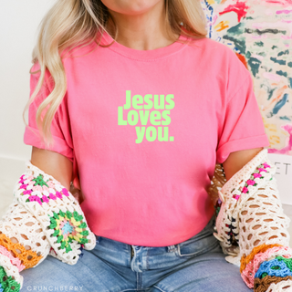 Jesus Loves You Bright Colors Christian Crewneck T-Shirt Apparel