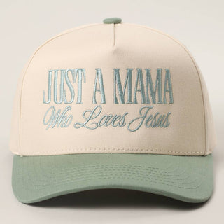 JUST A MAMA WHO LOVES JESUS Embroidery Two-Tone Trucker Hat