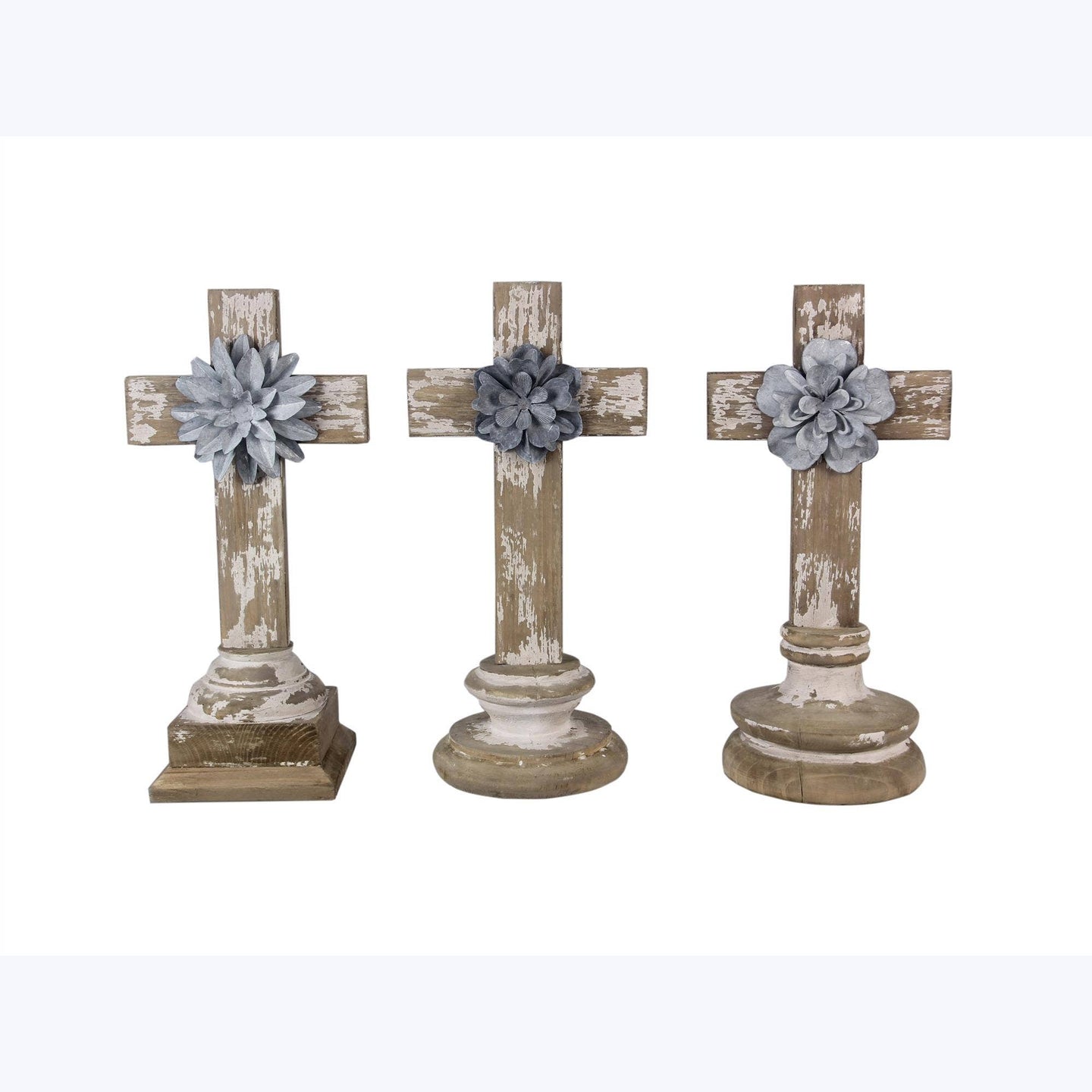 Wood Tabletop Cross with 3D Tin Flower