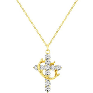 "Chosen" Inspirational Cross Necklace with Royal Crown 14k Gold Cubic Zirconia