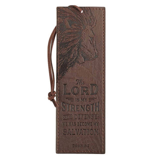 Bookmark Faux Leather Brown The Lord Is My Strength Ex. 15:2