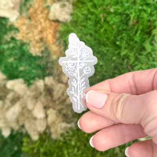 Clear Pure White Floral Cross Waterproof Vinyl Sticker
