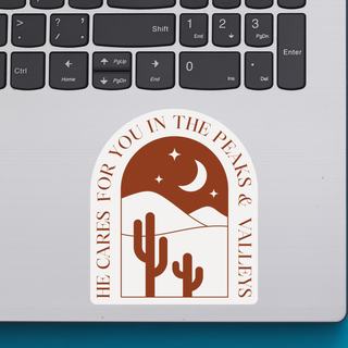 He Cares For You in the Peaks and Valleys Waterproof Vinyl Christian Sticker
