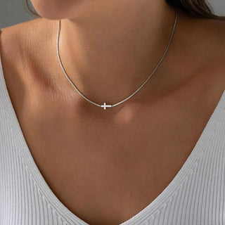 Dainty Horizontal Box Chain Cross Necklace