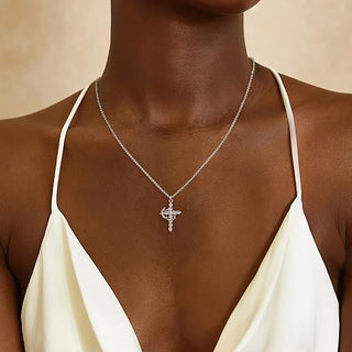 "Chosen" Inspirational Cross Necklace with Royal Crown 14k Gold Cubic Zirconia