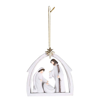 Ornament Holy Family Creche In White 4H