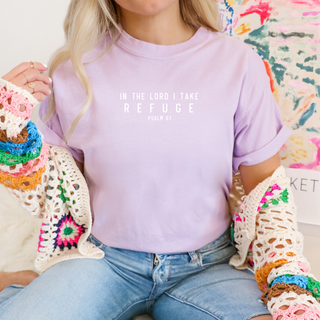 In the Lord I Take Refuge Psalm 61 Comfort Colors Tshirt - Front and Back Design - March 2026 Collection