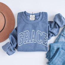 GRACE Cozy Christian Crewneck Sweatshirt, Gospel Wear and Share