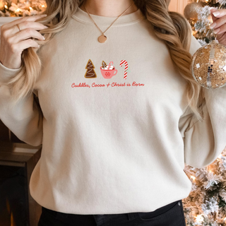 Cuddle Cocoa Christ is Born Cozy Crewneck Sweatshirt