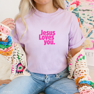 Jesus Loves You Bright Colors Christian Crewneck T-Shirt Apparel