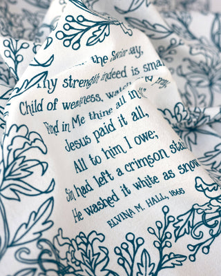 Jesus Paid It All Hymn Tea Towel - Blue