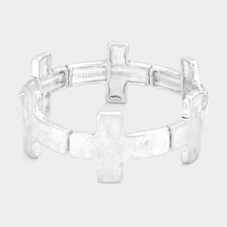 Worn Metal Cross Stretch Bracelet