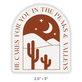 He Cares For You in the Peaks and Valleys Waterproof Vinyl Christian Sticker