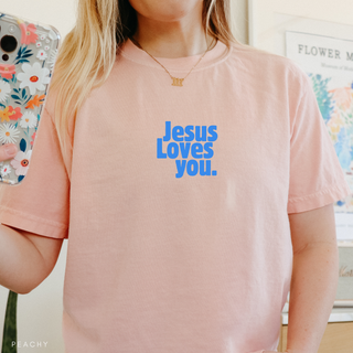 Jesus Loves You Bright Colors Christian Crewneck T-Shirt Apparel