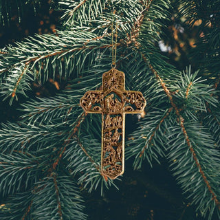 Ornament Nativity Cross Distressed Gold Resin 4H