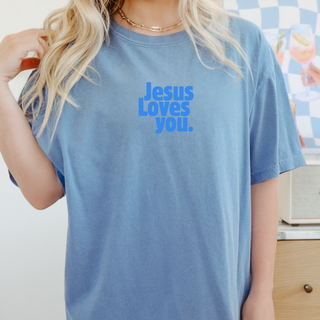 Jesus Loves You Bright Colors Christian Crewneck T-Shirt Apparel