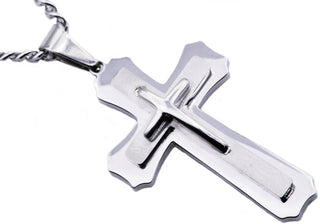 Men's Stainless Steel Layered Cross Pendant Necklace