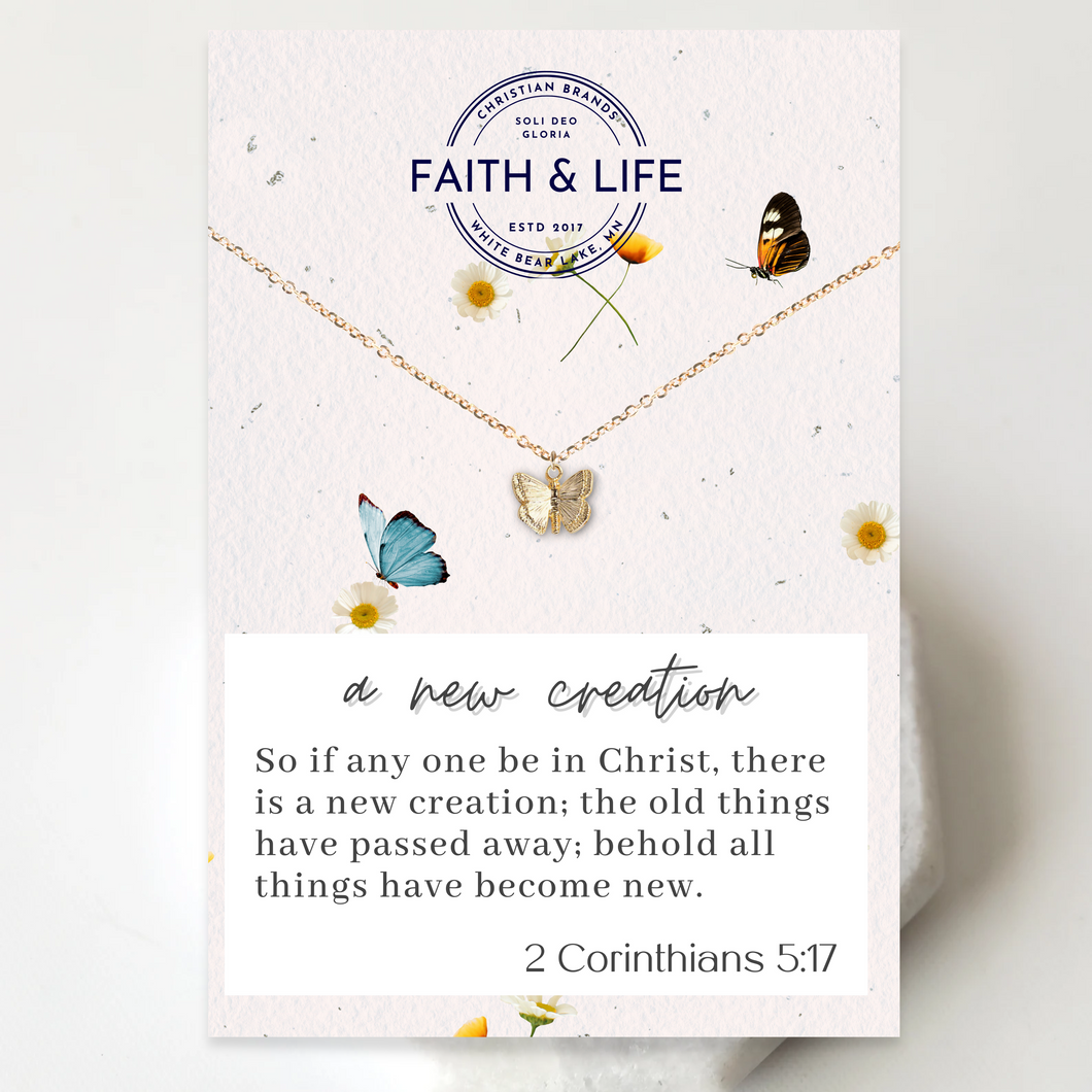 A New Creation 14k Gold Butterfly Inspirational Christian Necklace