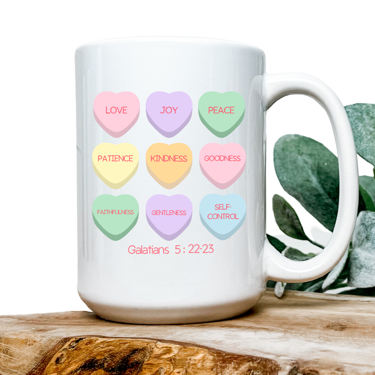 Fruit of The Spirit Candy Hearts Mug  - 15oz Ceramic Mug